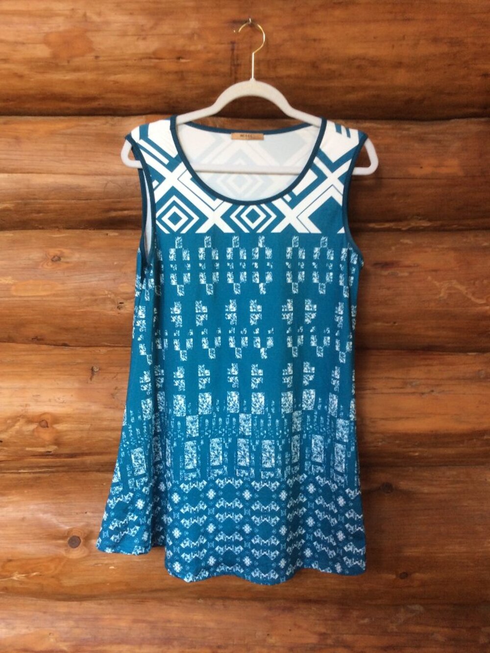 Mckol Teal & White Geometric Print Sleeveless Activewear Dress Size Large